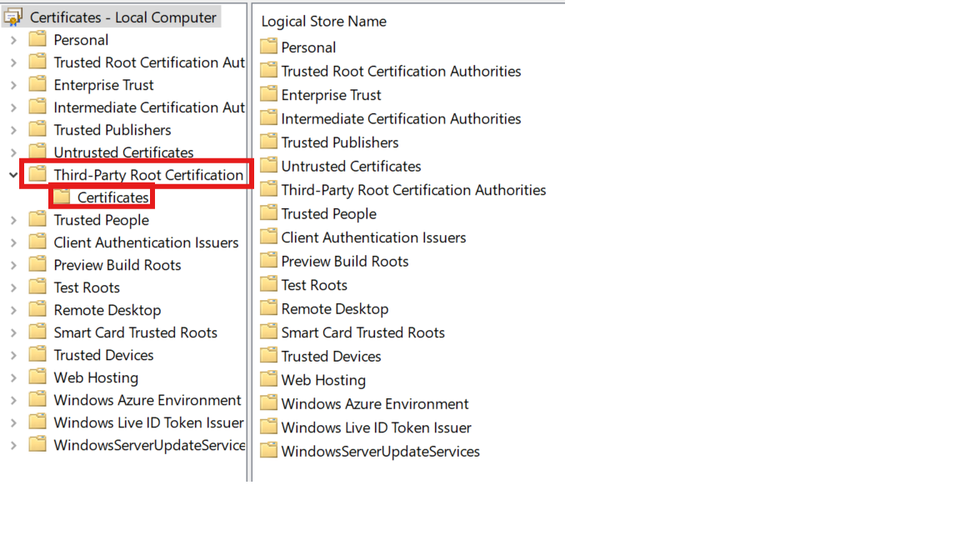 IIS Certificates Tree